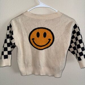 Originality‎ Smiley Face Cardigan Sweater with Checkered Sleeve size 6